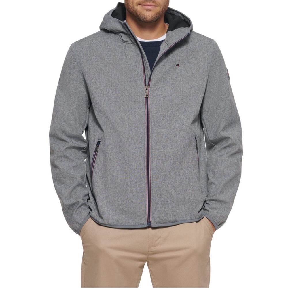 TOMMY HILFIGER M Grey Lightweight Water Resistant Hooded Soft Shell Light Jacket